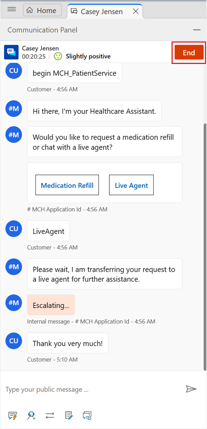Screenshot of the completed chat window with the End button.
