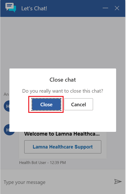 Screenshot of closing the Health Bot conversation.