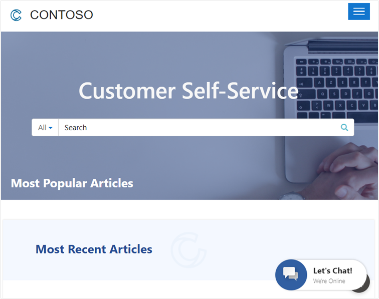 Screenshot of the Customer Self-Service template in the Lamna Healthcare Patient Portal.