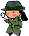 Image of a girl wearing a trenchcoat and holding a magnifying glass.