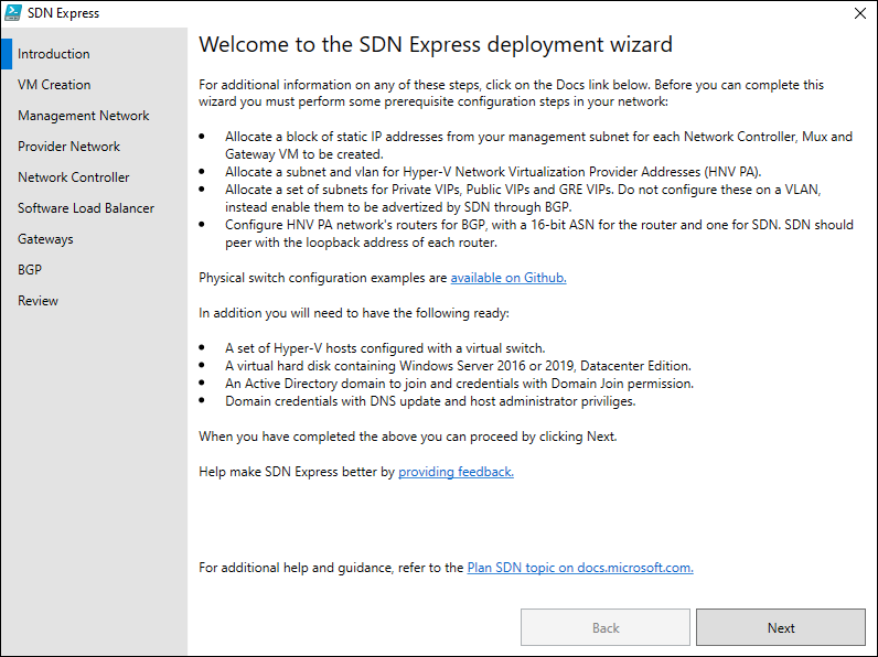 Screenshot of the Welcome to the SDN Express deployment wizard page.