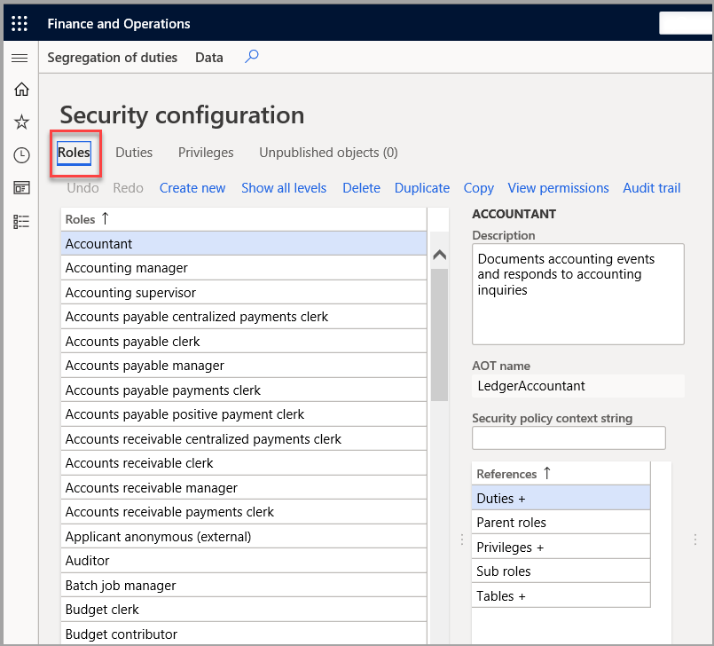 Screenshot of security configuration page with roles highlighted.