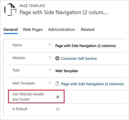 Page template setting to use site header and footer