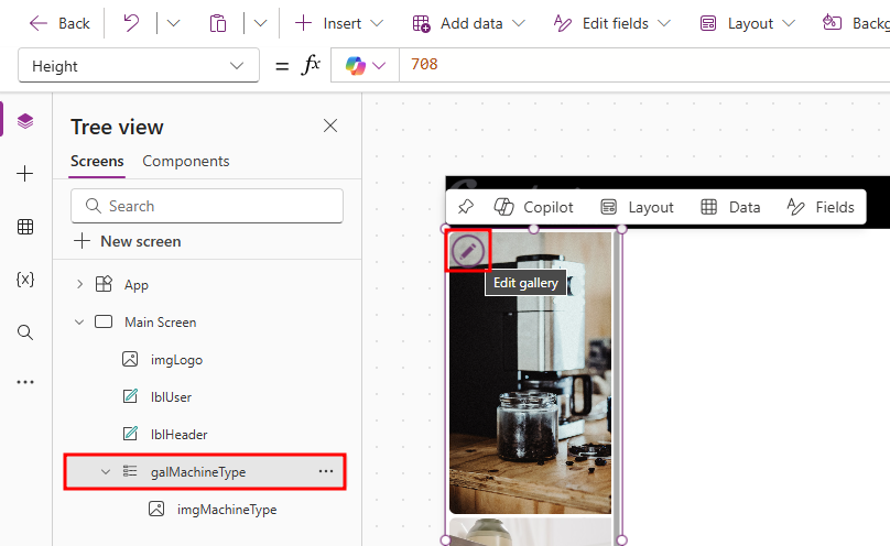 Screenshot showing the edit gallery button.