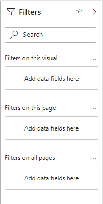 Screenshot of the Filters pane with the three sections.