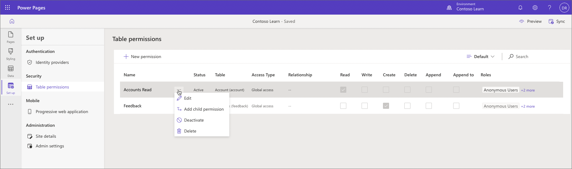 Screenshot of settings panel in Power Apps portals Studio.