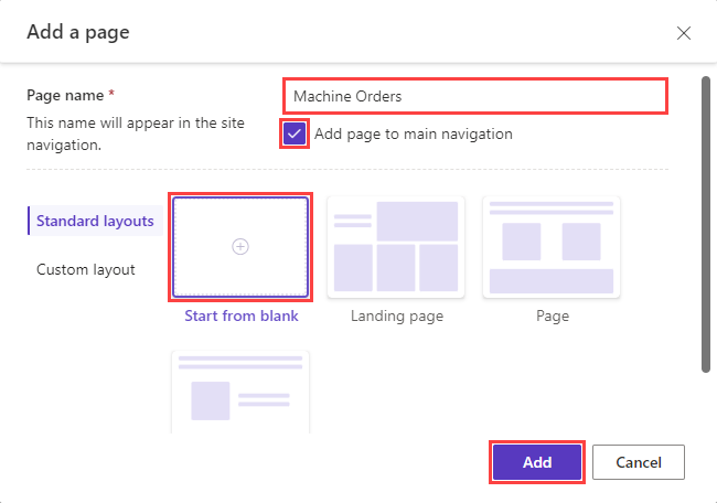Screenshot of the Add page to main navigation checkbox selected.