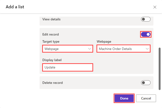 Screenshot of the list details filled in.