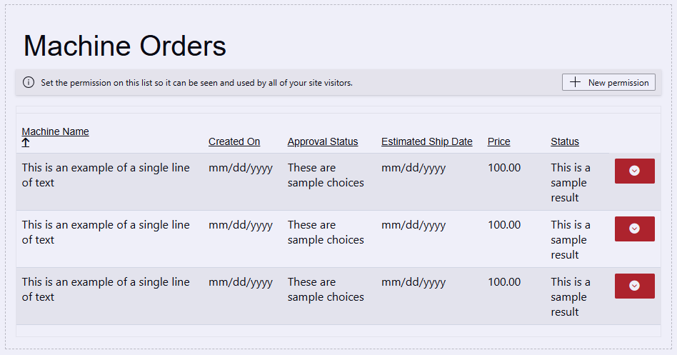 Screenshot of the preview of Machine orders.