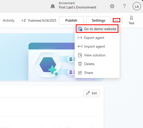 Screenshot of Publish with focus on the demo website link.