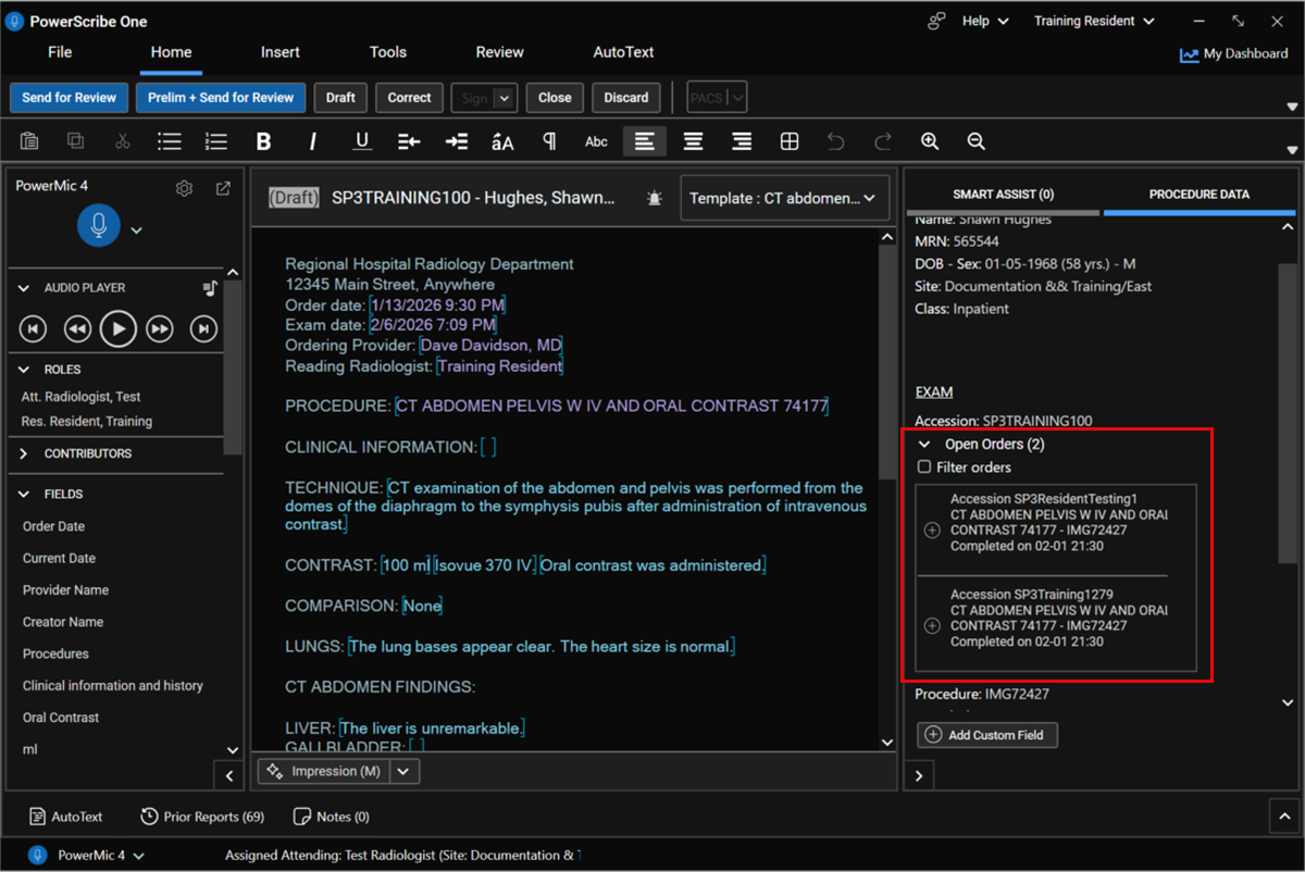 Screenshot showing order association in the Procedure Data tab.