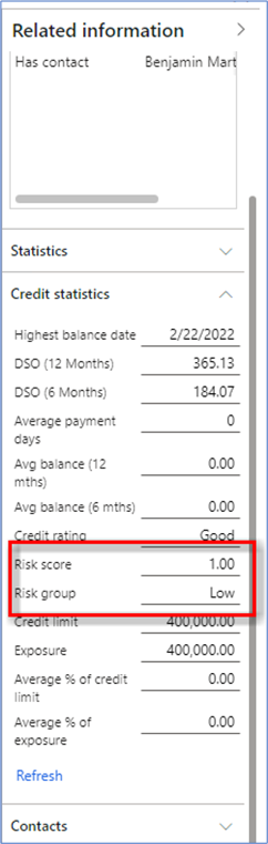 Screenshot of the Credit statistics fact box.