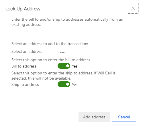 Screenshot of the look up address dialog.