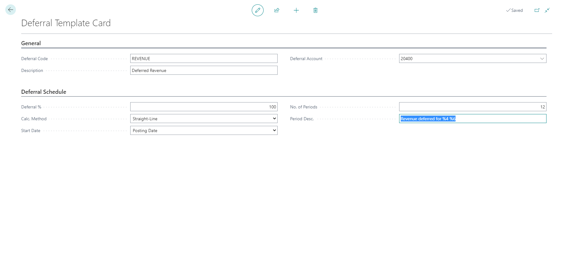 Screenshot of the Deferral Template Card page.