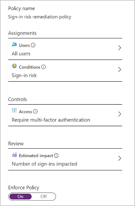 Screenshot of a sign-in risk policy.