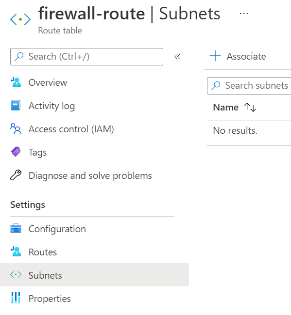 Screenshot that shows the subnet option under settings for the firewall route.