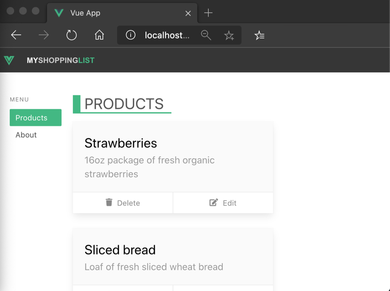 Screenshot of browsing to your Vue web app.