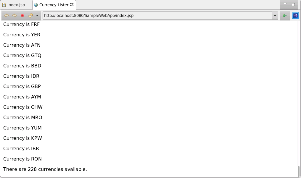 Screenshot of the static web app running in the browser window in Eclipse.