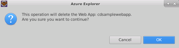 Screenshot of the message box confirming that the user wants to delete the web app.