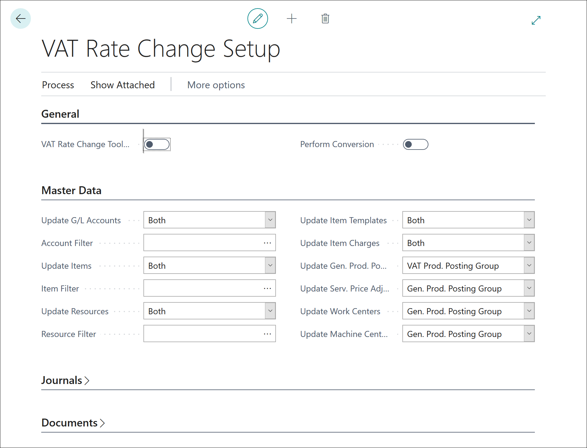 Screenshot of the VAT Rate Change Setup window.