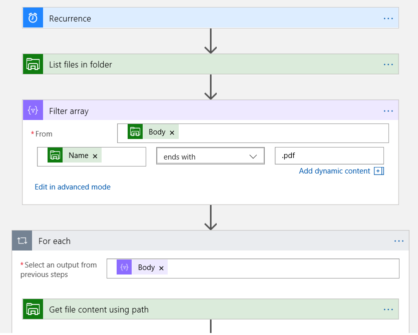 Screenshot of a condition filter for a .pdf file in a folder.