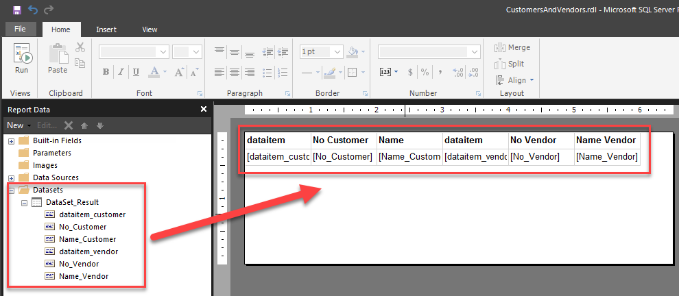 Screenshot of the customers and vendors table layout.