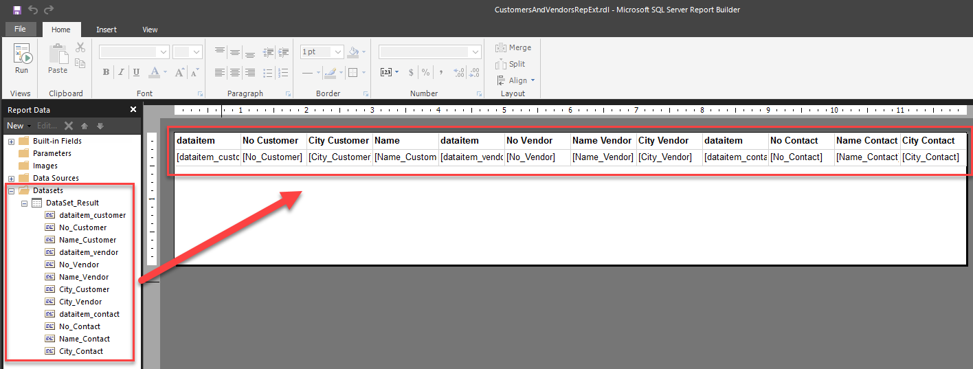 Screenshot of the customers and vendors report extension layout.