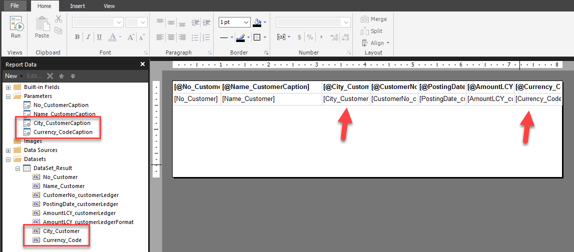 Screenshot of the layout of new fields in the dataset as they appear in the table.
