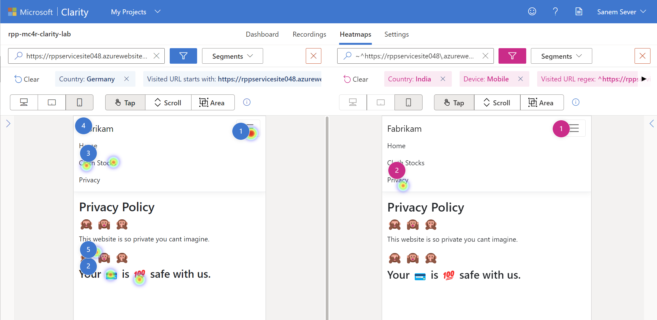 Screenshot of a comparison example in Clarity.