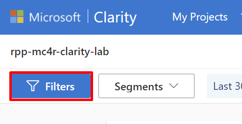 Screenshot of the Filters button on the My Projects page.