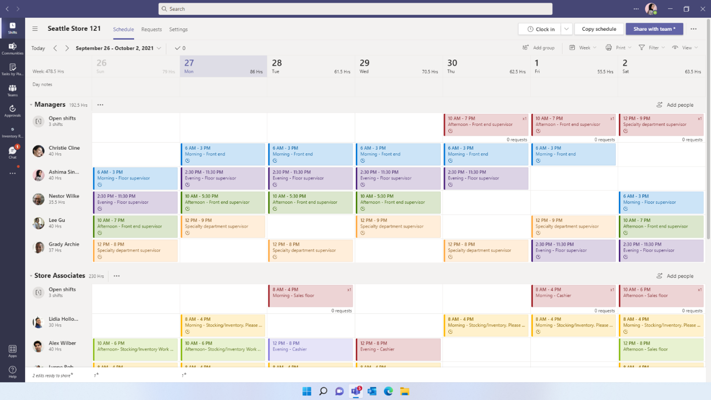 Screenshot of a Teams calendar, showing scheduling and task management.