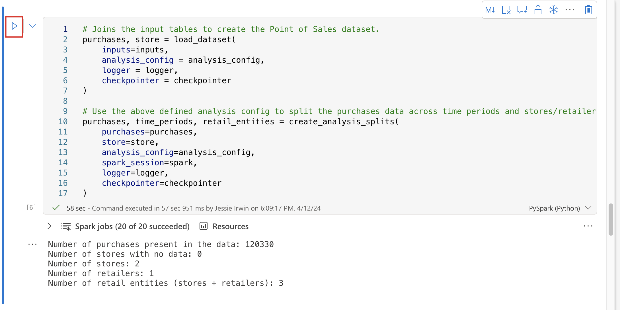 Screenshot of the run button to preprocess input data.