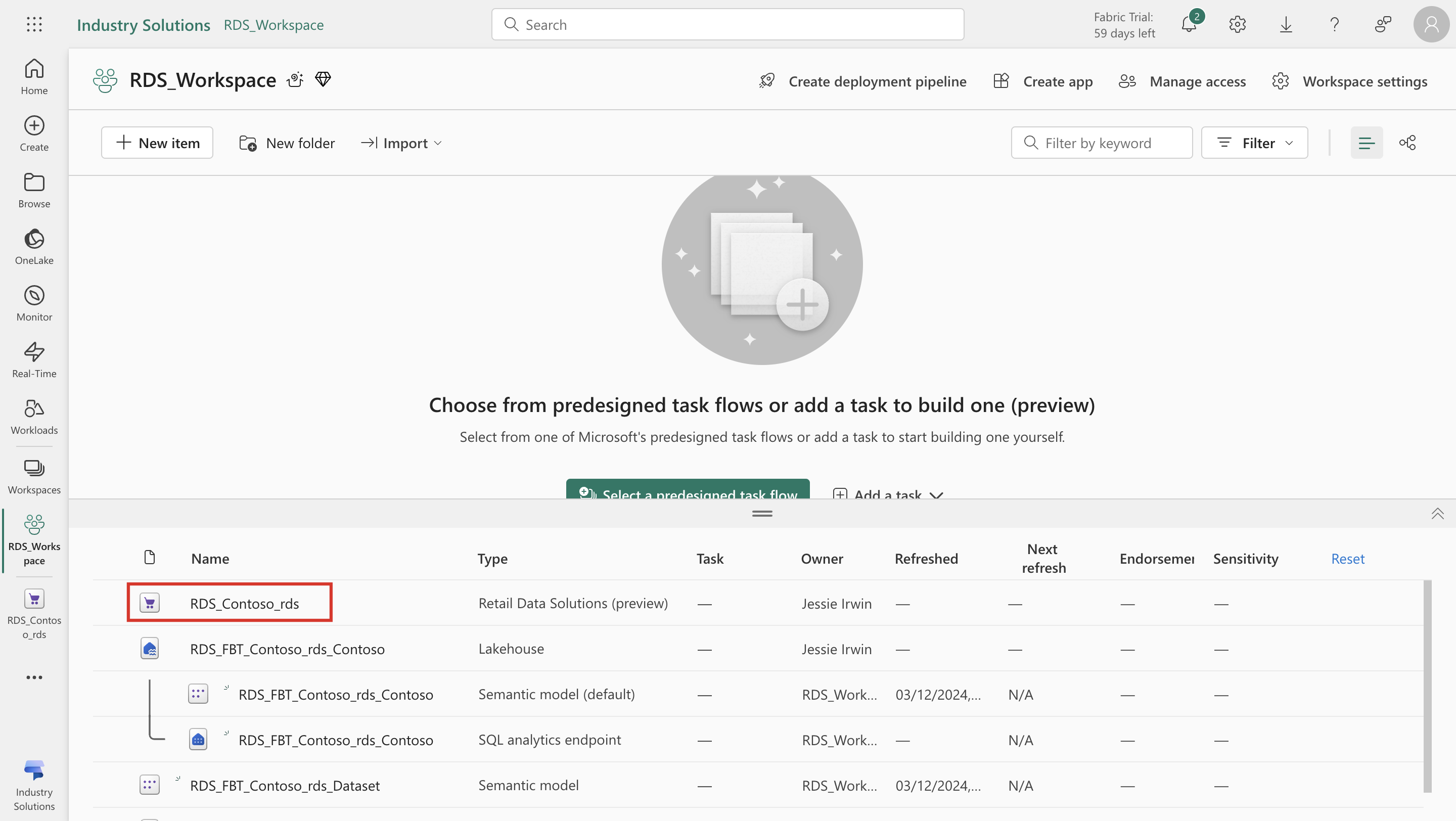 Screenshot of the Retail Data Manager option selected in the workspace list.