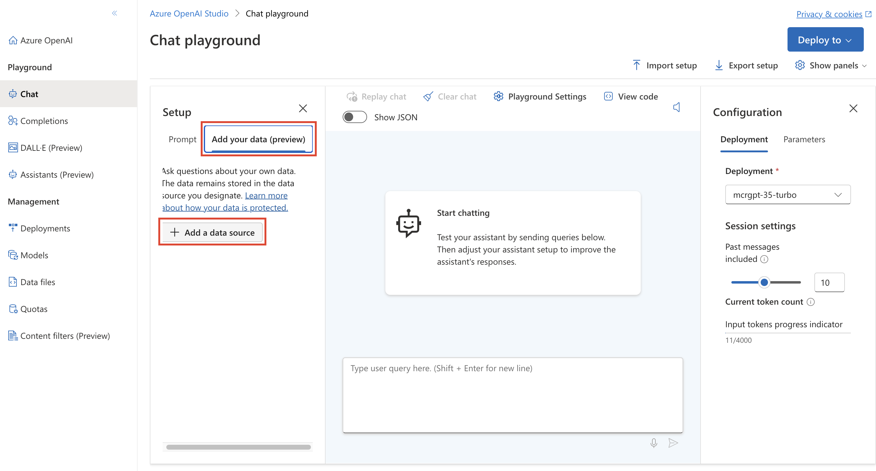 Screenshot of the Add a data source button.