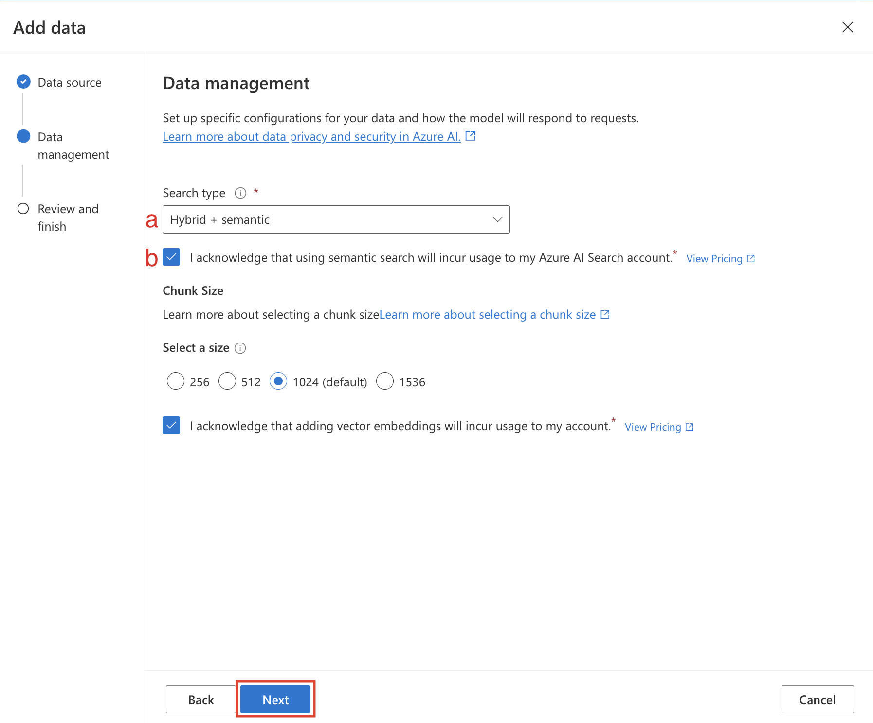 Screenshot of the Data management workflow details.