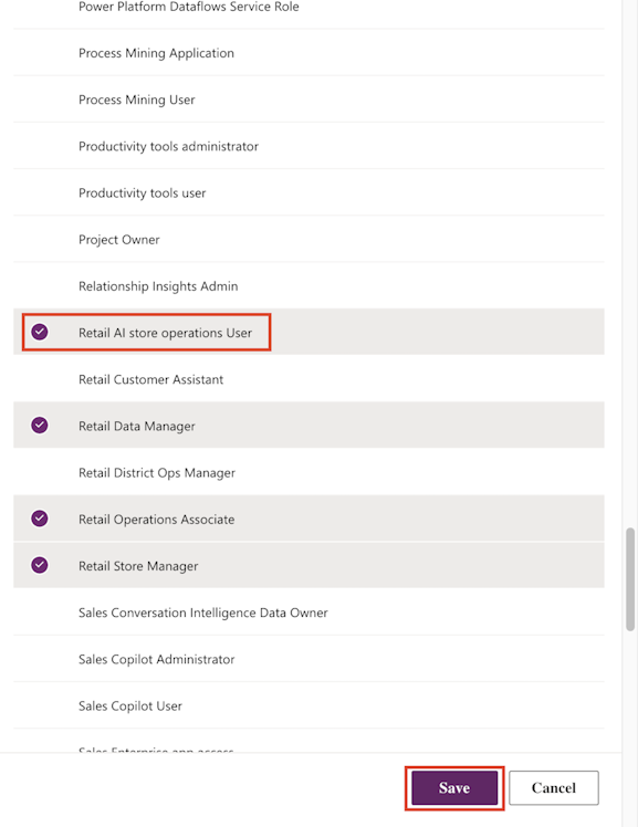 Screenshot of the role assigned to the selected user.
