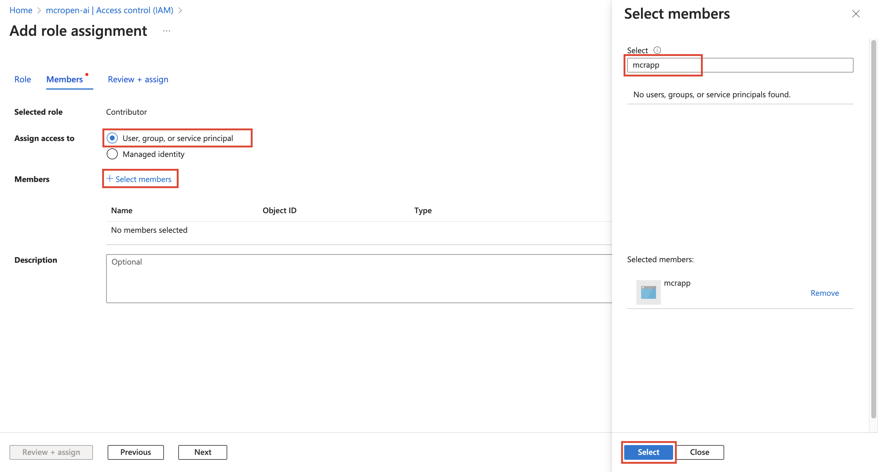 Screenshot of the selected members.