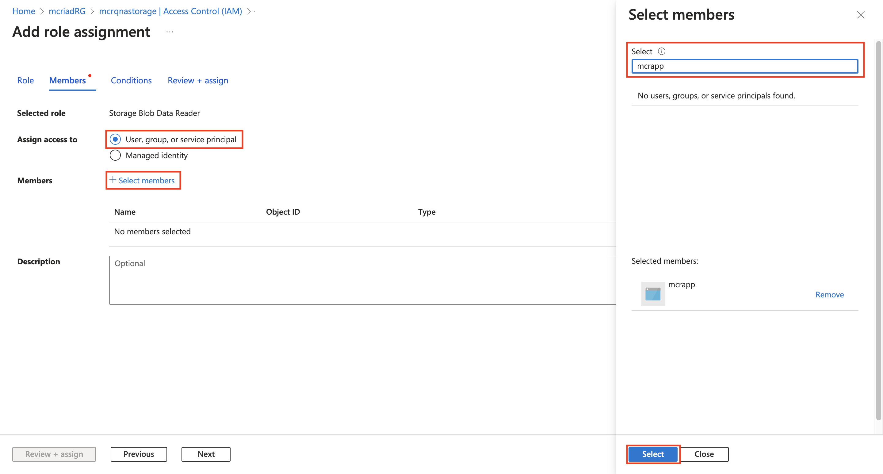 Screenshot of the select members list for storage.
