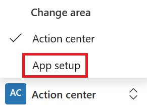 Screenshot of changing the area to App setup.