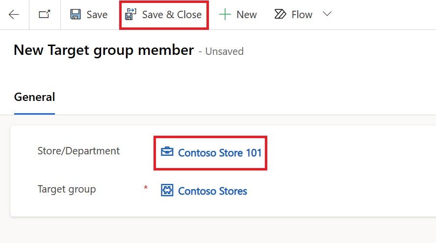 Screenshot of the New Target group member form with details filled in.