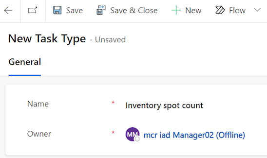 Screenshot of the new task type page with the name set to Inventory spot count.