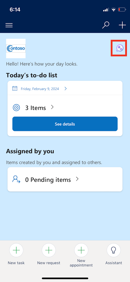 Screenshot of the A I store operations icon highlighted in Store Operations Assist Mobile.