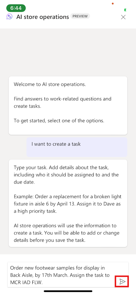 Screenshot of the task details with the Enter icon highlighted.