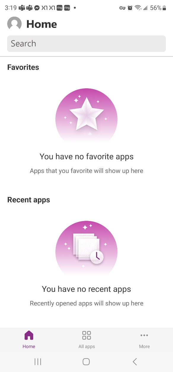 Screenshot of the Home screen for the mobile app.