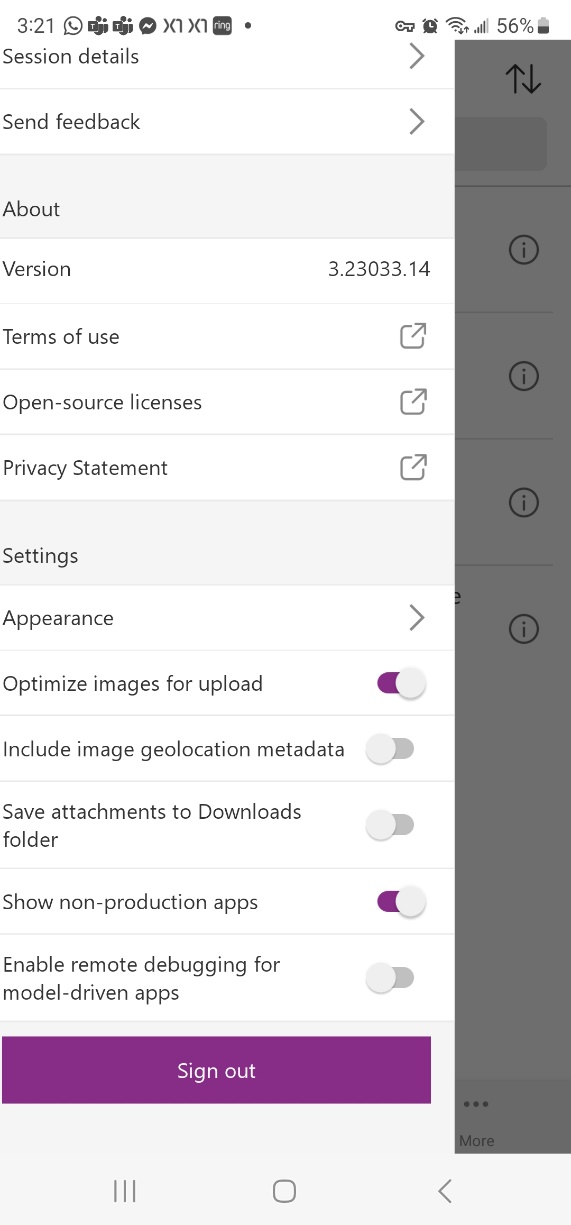 Screenshot of the menu with the Show non-production apps toggle turned on.