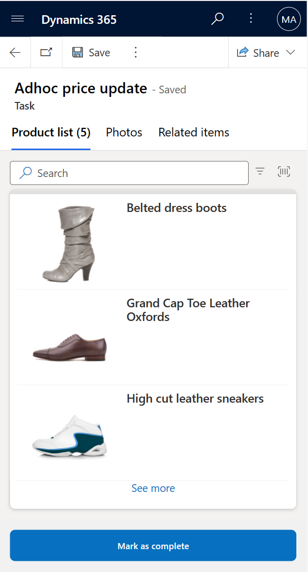 Screenshot of the Ad hoc price update form.