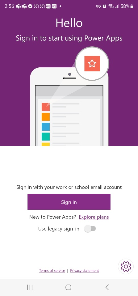 Screenshot of the mobile sign-in screen.