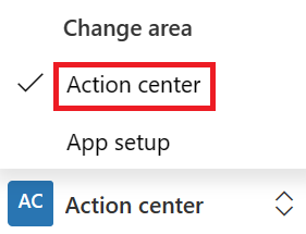 Screenshot of the navigation area with Action center selected.
