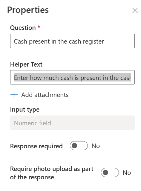 Screenshot of the Properties page for the Cash present in the cash register question.