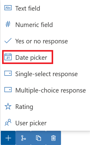 Screenshot of the plus sign selected to reveal options with focus on the Date picker option.